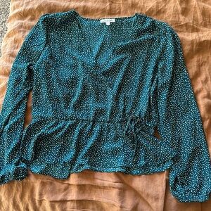 Long-sleeved faux wrap top